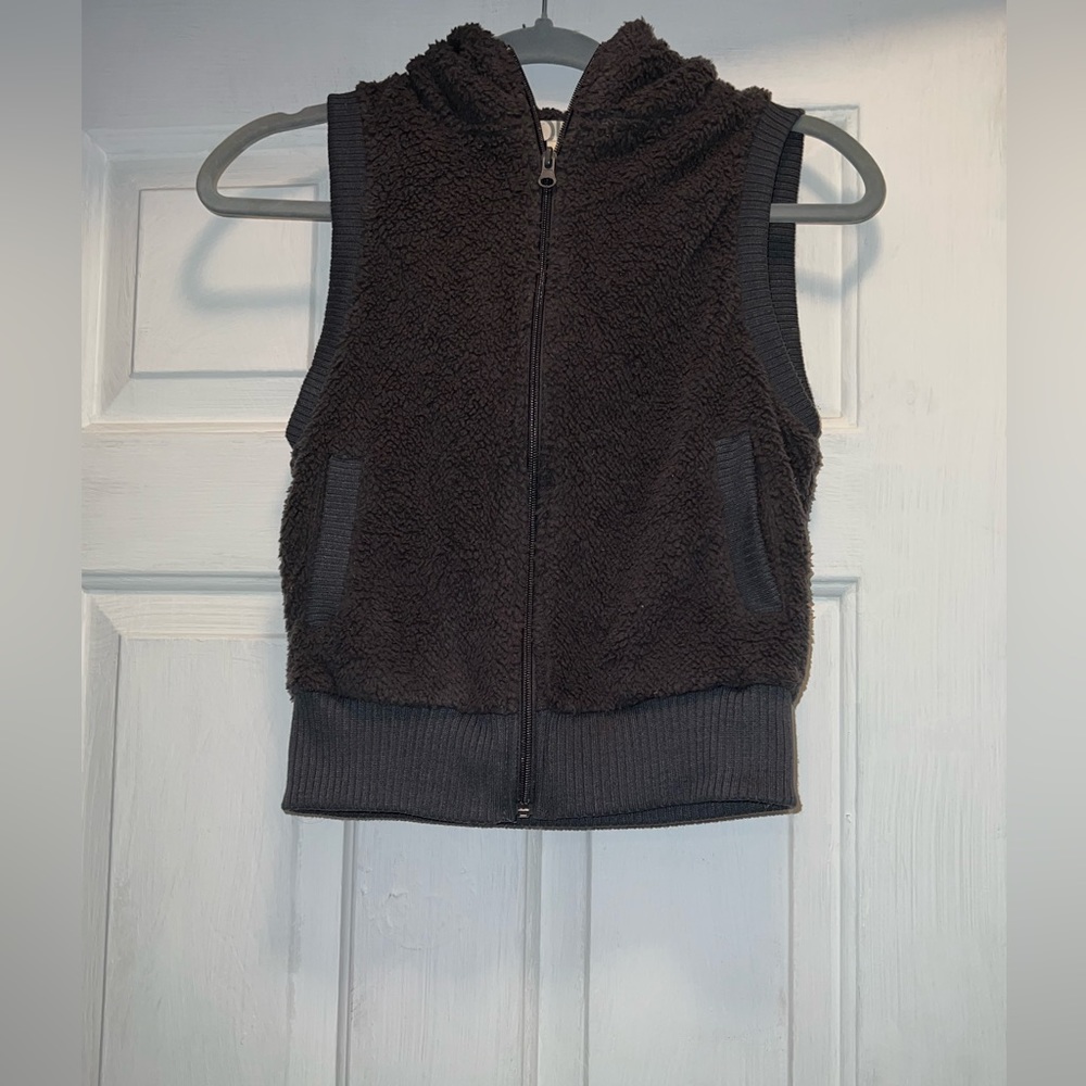 Size small gray hooded fluffy teddy bear zip up zippered jacket vest